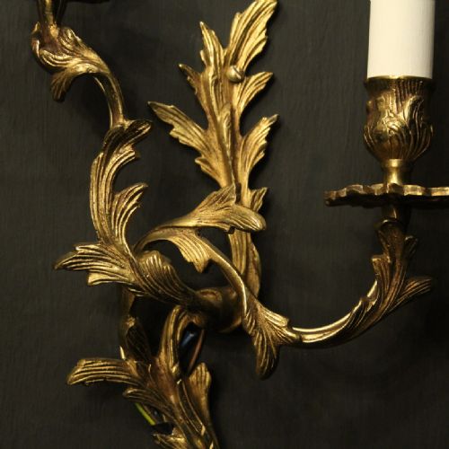 FRENCH PAIR OF GILDED TWIN ARM ANTIQUE WALL LIGHTS - ADDITIONAL PHOTO 4