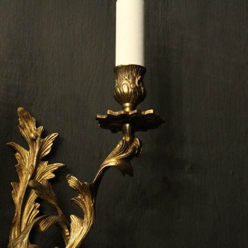 FRENCH PAIR OF GILDED TWIN ARM ANTIQUE WALL LIGHTS - ADDITIONAL PHOTO 5