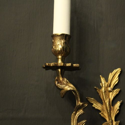 FRENCH PAIR OF GILDED TWIN ARM ANTIQUE WALL LIGHTS - ADDITIONAL PHOTO 6