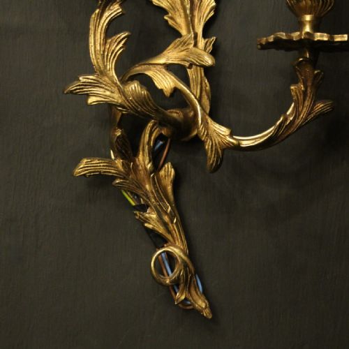 FRENCH PAIR OF GILDED TWIN ARM ANTIQUE WALL LIGHTS - ADDITIONAL PHOTO 8