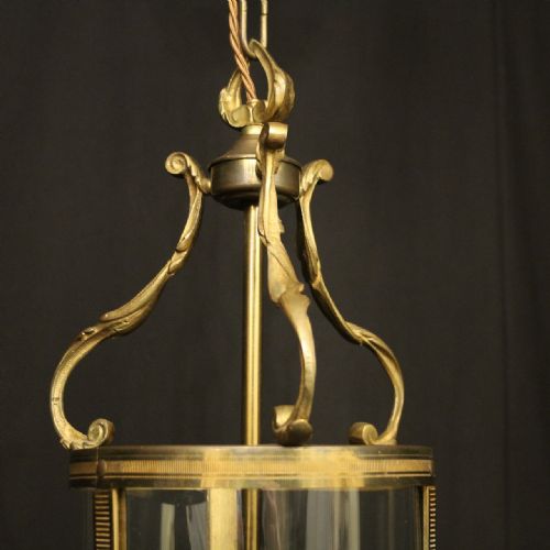 FRENCH GILDED BRASS TWIN LIGHT ANTIQUE LANTERN - ADDITIONAL PHOTO 2