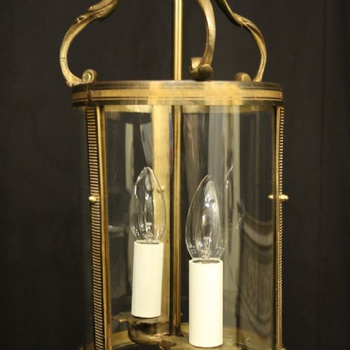 FRENCH GILDED BRASS TWIN LIGHT ANTIQUE LANTERN - ADDITIONAL PHOTO 4