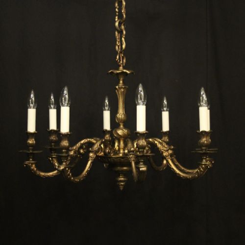 french gilded bronze 8 light antique chandelier - CATEGORY: ANTIQUE LIGHTING - DATED 1920