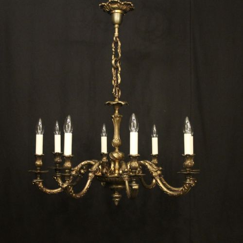 FRENCH GILDED BRONZE 8 LIGHT ANTIQUE CHANDELIER - ADDITIONAL PHOTO 1