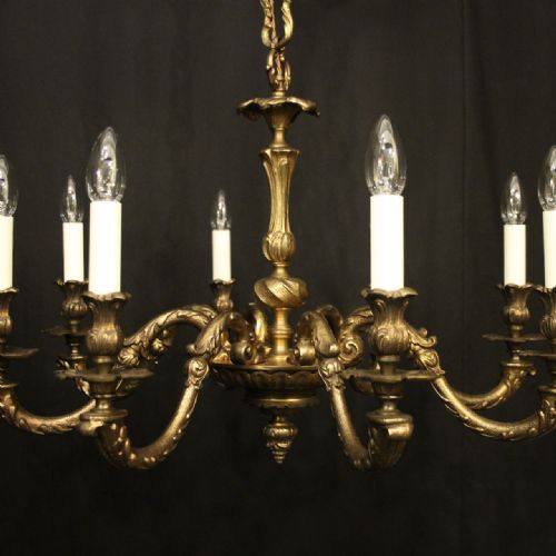 FRENCH GILDED BRONZE 8 LIGHT ANTIQUE CHANDELIER - ADDITIONAL PHOTO 2