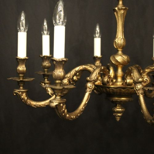 FRENCH GILDED BRONZE 8 LIGHT ANTIQUE CHANDELIER - ADDITIONAL PHOTO 3