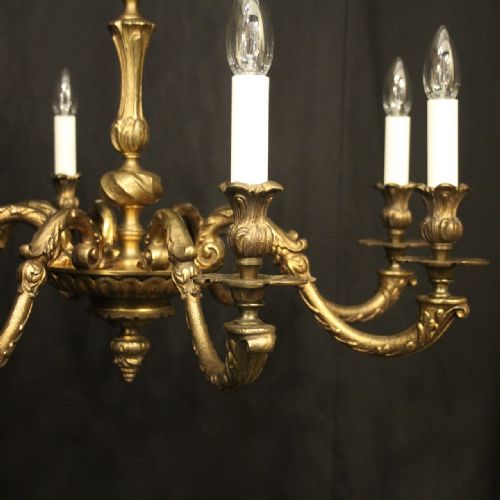 FRENCH GILDED BRONZE 8 LIGHT ANTIQUE CHANDELIER - ADDITIONAL PHOTO 6