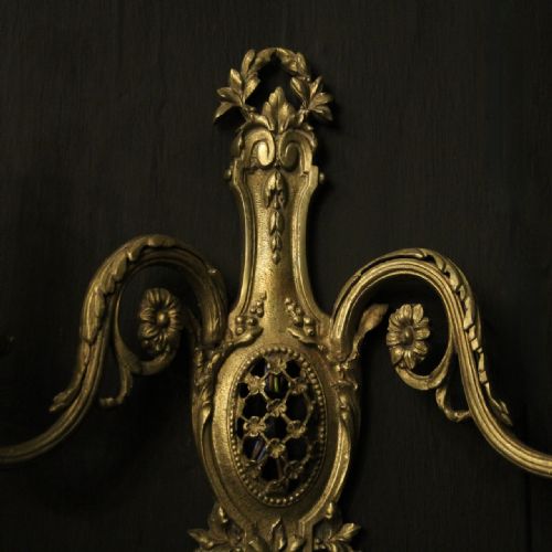 FRENCH PAIR OF GILDED BRONZE ANTIQUE WALL LIGHTS - ADDITIONAL PHOTO 2