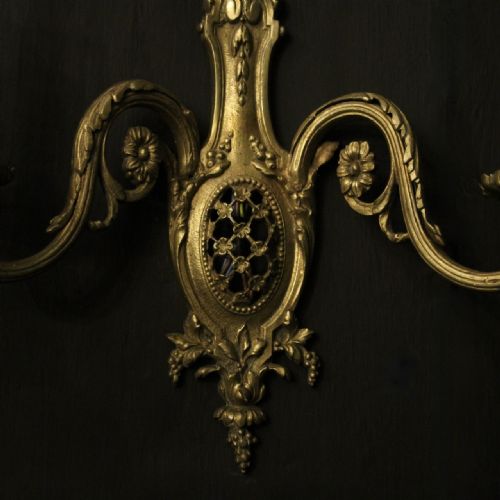 FRENCH PAIR OF GILDED BRONZE ANTIQUE WALL LIGHTS - ADDITIONAL PHOTO 4