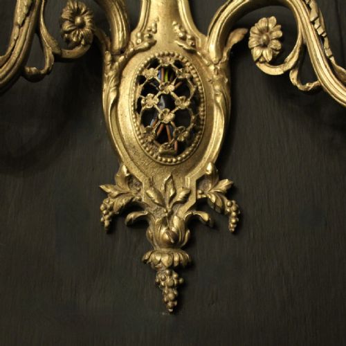 FRENCH PAIR OF GILDED BRONZE ANTIQUE WALL LIGHTS - ADDITIONAL PHOTO 7