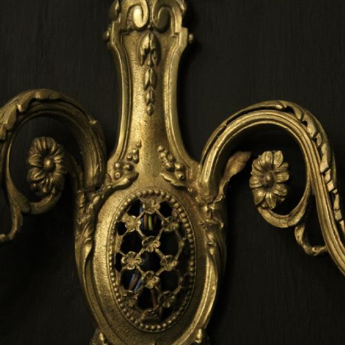 FRENCH PAIR OF GILDED BRONZE ANTIQUE WALL LIGHTS - ADDITIONAL PHOTO 8