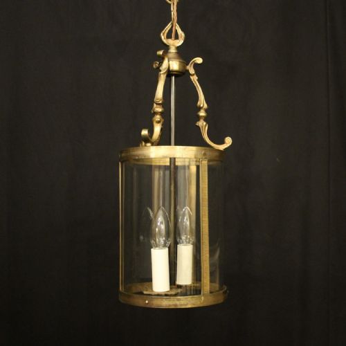 french gilded brass twin light antique convex lantern - CATEGORY: ANTIQUE LIGHTING - DATED 1920