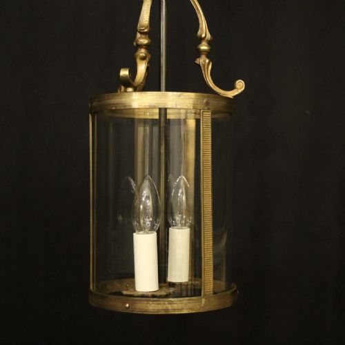 FRENCH GILDED BRASS TWIN LIGHT ANTIQUE CONVEX LANTERN - ADDITIONAL PHOTO 1