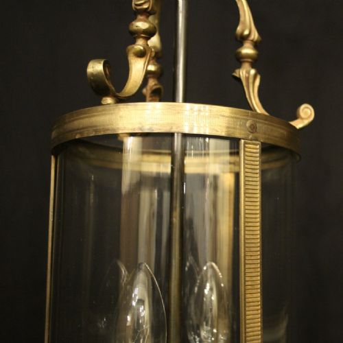 FRENCH GILDED BRASS TWIN LIGHT ANTIQUE CONVEX LANTERN - ADDITIONAL PHOTO 2