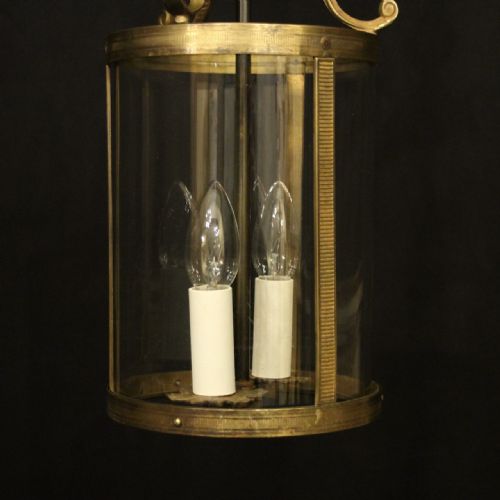 FRENCH GILDED BRASS TWIN LIGHT ANTIQUE CONVEX LANTERN - ADDITIONAL PHOTO 3