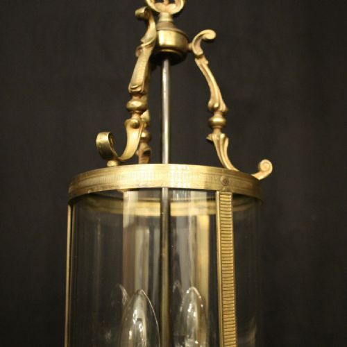 FRENCH GILDED BRASS TWIN LIGHT ANTIQUE CONVEX LANTERN - ADDITIONAL PHOTO 7
