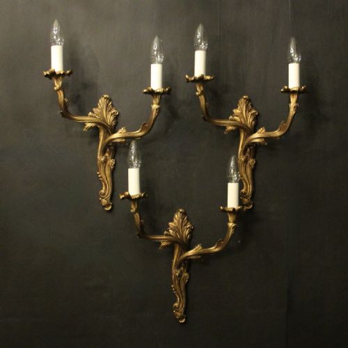 french set of 3 twin arm wall lights - CATEGORY: ANTIQUE LIGHTING - DATED 1930