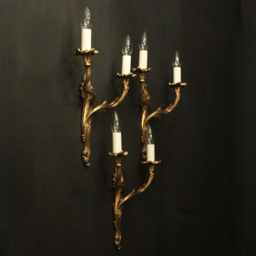 FRENCH SET OF 3 TWIN ARM WALL LIGHTS - ADDITIONAL PHOTO 9