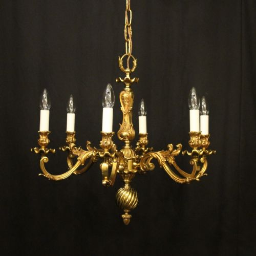 french gilded bronze 6 light chandelier - CATEGORY: ANTIQUE LIGHTING - DATED 1930