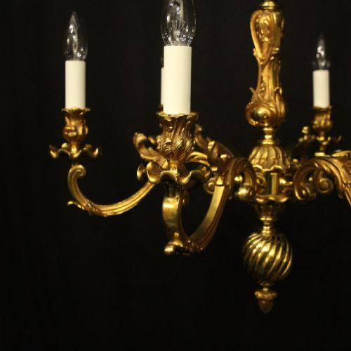 FRENCH GILDED BRONZE 6 LIGHT CHANDELIER - ADDITIONAL PHOTO 1