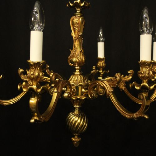 FRENCH GILDED BRONZE 6 LIGHT CHANDELIER - ADDITIONAL PHOTO 3