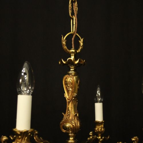 FRENCH GILDED BRONZE 6 LIGHT CHANDELIER - ADDITIONAL PHOTO 7