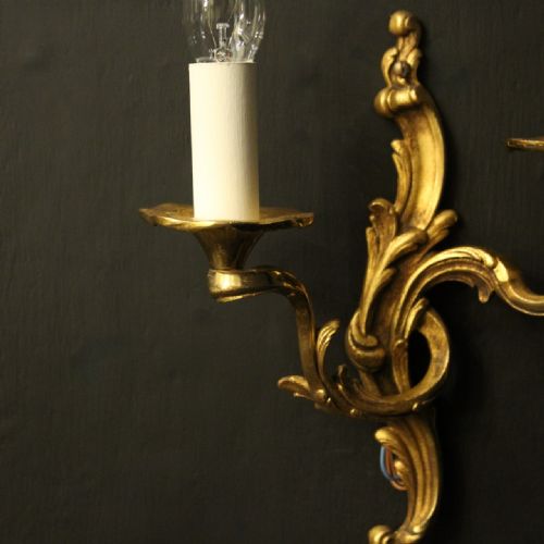 FRENCH PAIR OF GILDED BRONZE ANTIQUE WALL LIGHTS - ADDITIONAL PHOTO 2