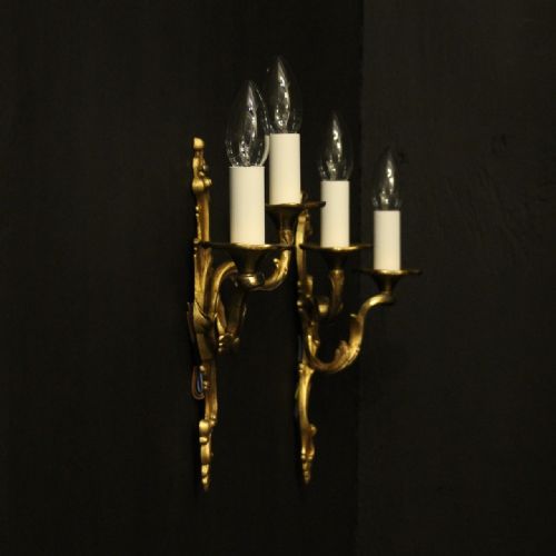 FRENCH PAIR OF GILDED BRONZE ANTIQUE WALL LIGHTS - ADDITIONAL PHOTO 9