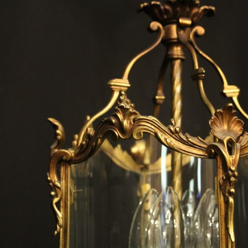 FRENCH GILDED BRONZE FOUR LIGHT ANTIQUE LANTERN - ADDITIONAL PHOTO 3