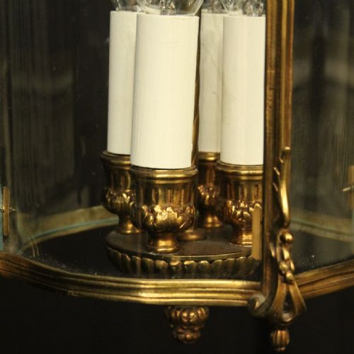 FRENCH GILDED BRONZE FOUR LIGHT ANTIQUE LANTERN - ADDITIONAL PHOTO 7