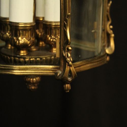 FRENCH GILDED BRONZE FOUR LIGHT ANTIQUE LANTERN - ADDITIONAL PHOTO 8