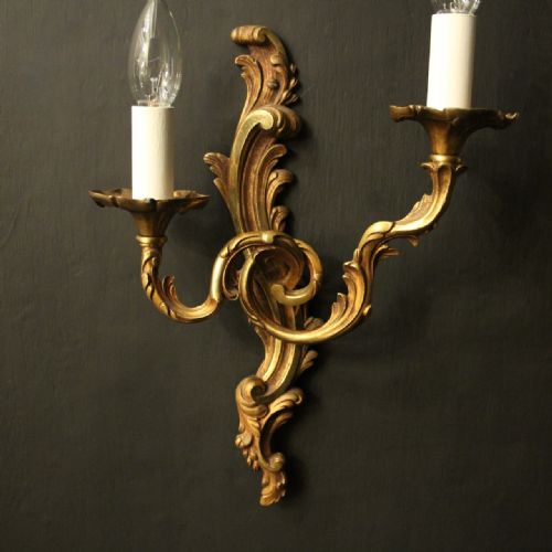 FRENCH PAIR OF GILDED BRONZE ANTIQUE WALL LIGHTS - ADDITIONAL PHOTO 2