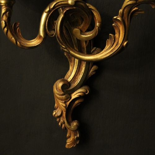 FRENCH PAIR OF GILDED BRONZE ANTIQUE WALL LIGHTS - ADDITIONAL PHOTO 4