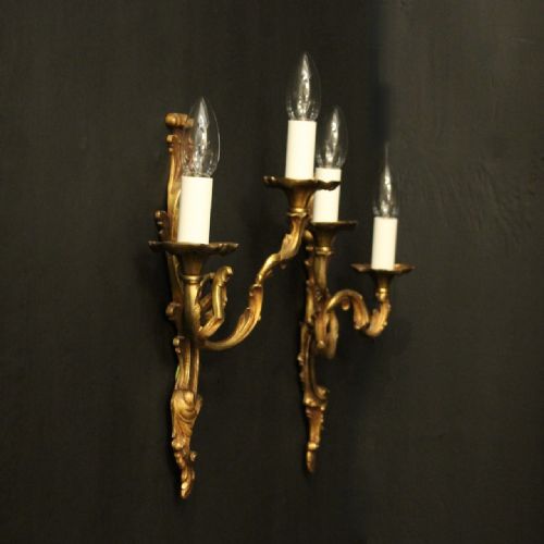 FRENCH PAIR OF GILDED BRONZE ANTIQUE WALL LIGHTS - ADDITIONAL PHOTO 9