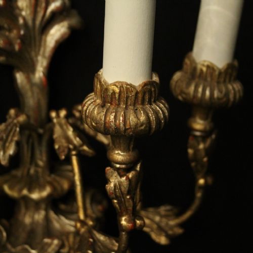 ITALIAN PAIR OF SILVER GILTWOOD ANTIQUE WALL LIGHTS - ADDITIONAL PHOTO 5