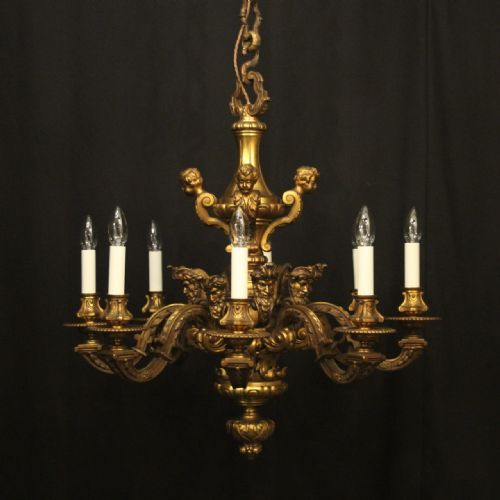 french gilded bronze 8 light antique chandelier - CATEGORY: ANTIQUE LIGHTING - DATED 19TH CENTURY
