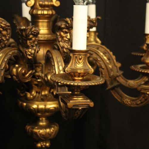 FRENCH GILDED BRONZE 8 LIGHT ANTIQUE CHANDELIER - ADDITIONAL PHOTO 2