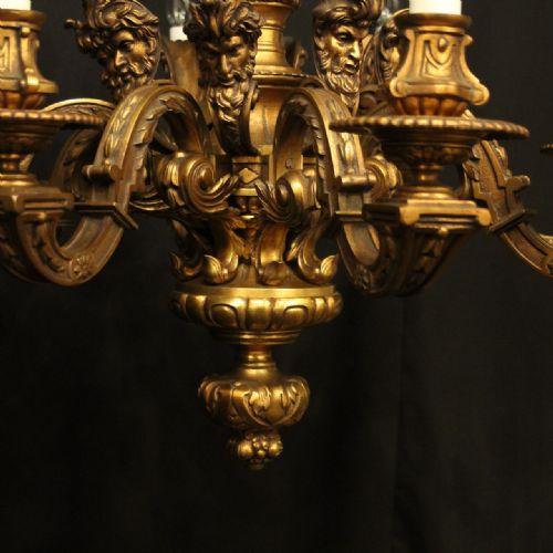 FRENCH GILDED BRONZE 8 LIGHT ANTIQUE CHANDELIER - ADDITIONAL PHOTO 5
