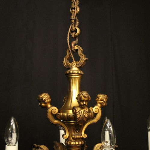 FRENCH GILDED BRONZE 8 LIGHT ANTIQUE CHANDELIER - ADDITIONAL PHOTO 6