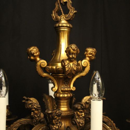FRENCH GILDED BRONZE 8 LIGHT ANTIQUE CHANDELIER - ADDITIONAL PHOTO 7