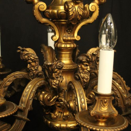 FRENCH GILDED BRONZE 8 LIGHT ANTIQUE CHANDELIER - ADDITIONAL PHOTO 8