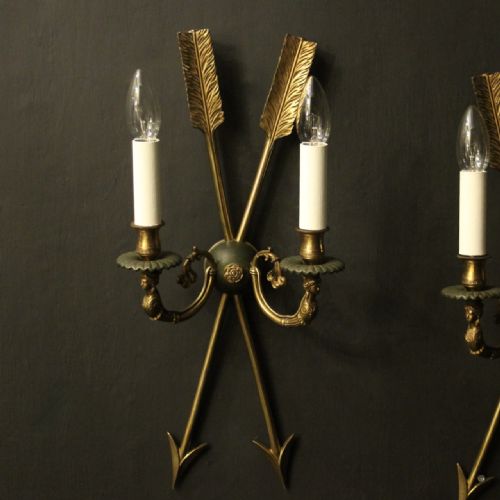 FRENCH PAIR OF EMPIRE GILDED ANTIQUE WALL LIGHTS - ADDITIONAL PHOTO 1