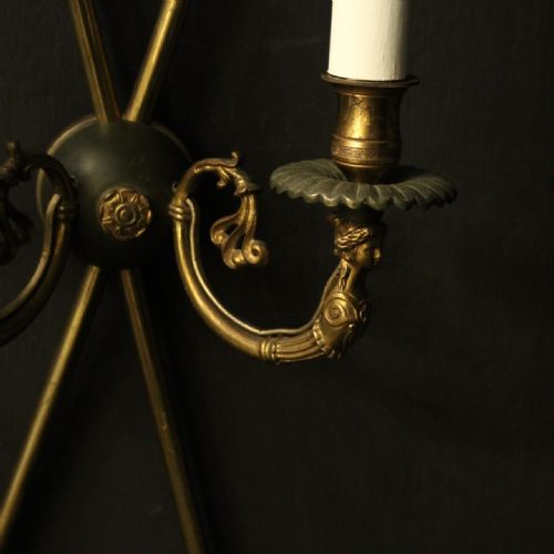 FRENCH PAIR OF EMPIRE GILDED ANTIQUE WALL LIGHTS - ADDITIONAL PHOTO 6