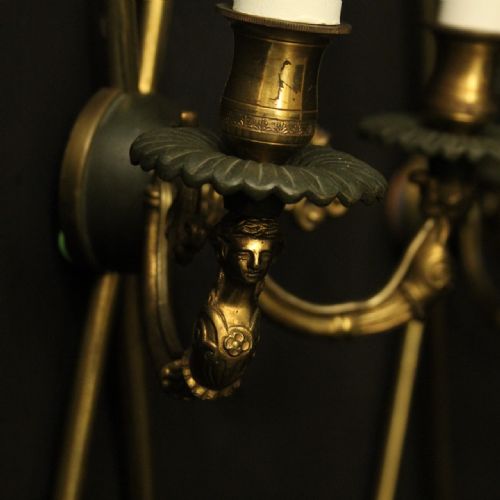 FRENCH PAIR OF EMPIRE GILDED ANTIQUE WALL LIGHTS - ADDITIONAL PHOTO 7