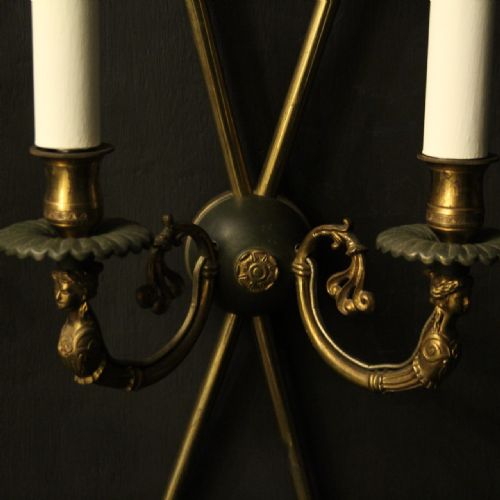 FRENCH PAIR OF EMPIRE GILDED ANTIQUE WALL LIGHTS - ADDITIONAL PHOTO 8
