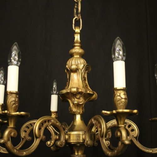FRENCH GILDED BRONZE 6 LIGHT ANTIQUE CHANDELIER - ADDITIONAL PHOTO 1