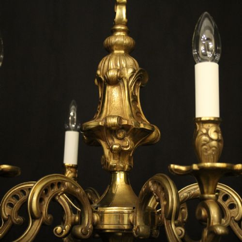 FRENCH GILDED BRONZE 6 LIGHT ANTIQUE CHANDELIER - ADDITIONAL PHOTO 2