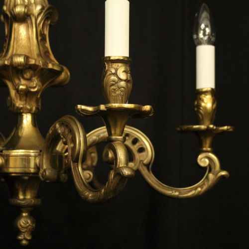 FRENCH GILDED BRONZE 6 LIGHT ANTIQUE CHANDELIER - ADDITIONAL PHOTO 3