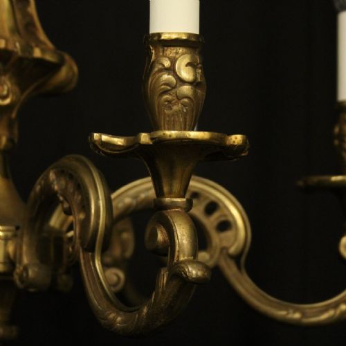 FRENCH GILDED BRONZE 6 LIGHT ANTIQUE CHANDELIER - ADDITIONAL PHOTO 4