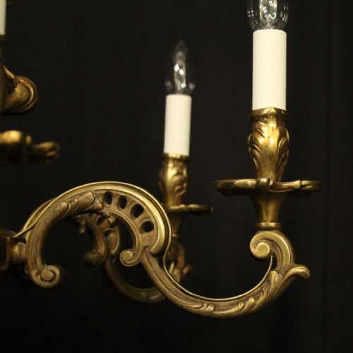FRENCH GILDED BRONZE 6 LIGHT ANTIQUE CHANDELIER - ADDITIONAL PHOTO 5